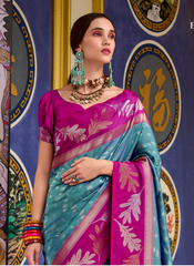 Nakshatra Magenta & Turquoise Soft Banarasi Tissue Silk Saree