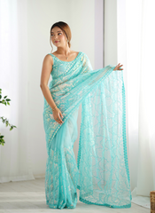 Nakshatra Sky Blue Embellished Net Saree