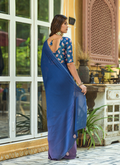 Nakshatra Ombre Teal Blue Chiffon Saree