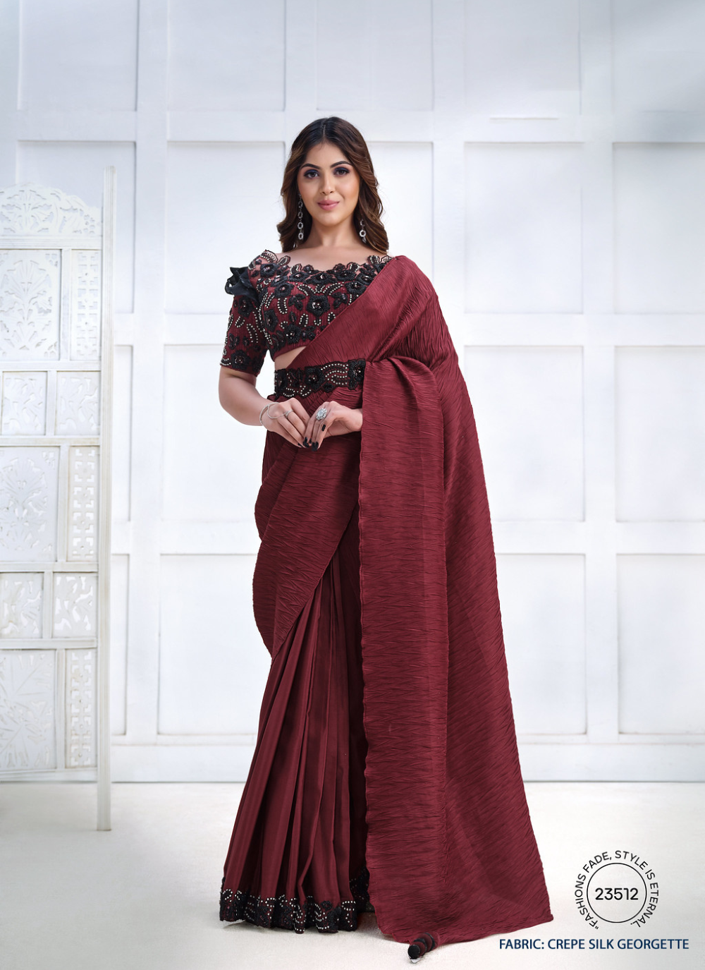 Nakshatra Maroon crushed  saree