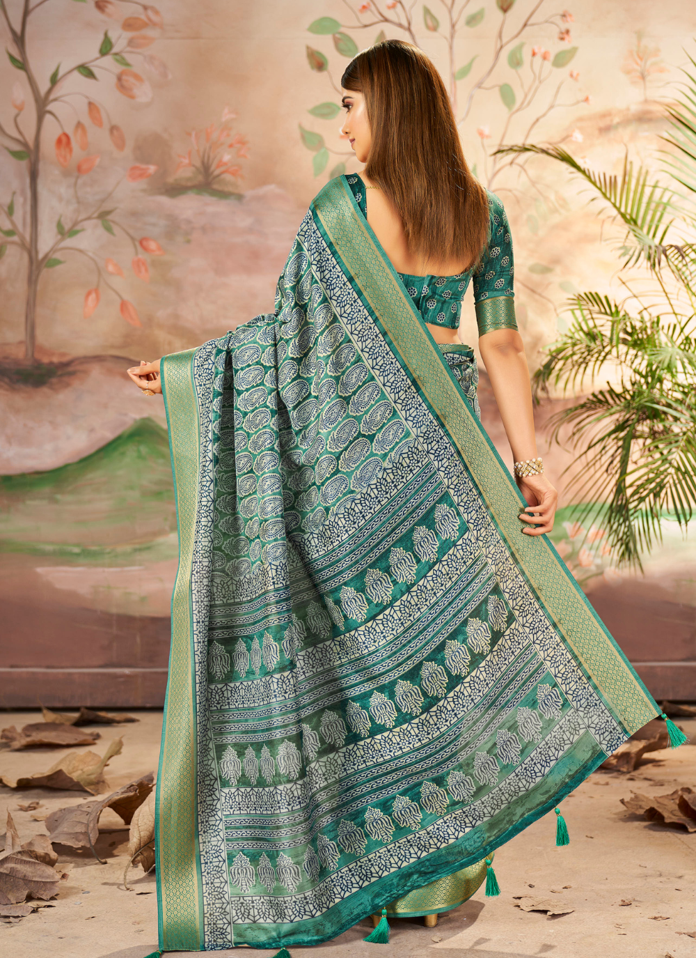 Nakshatra  Designer Digital Print Green  saree