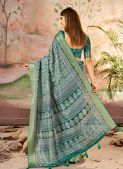 Nakshatra  Designer Digital Print Green  saree