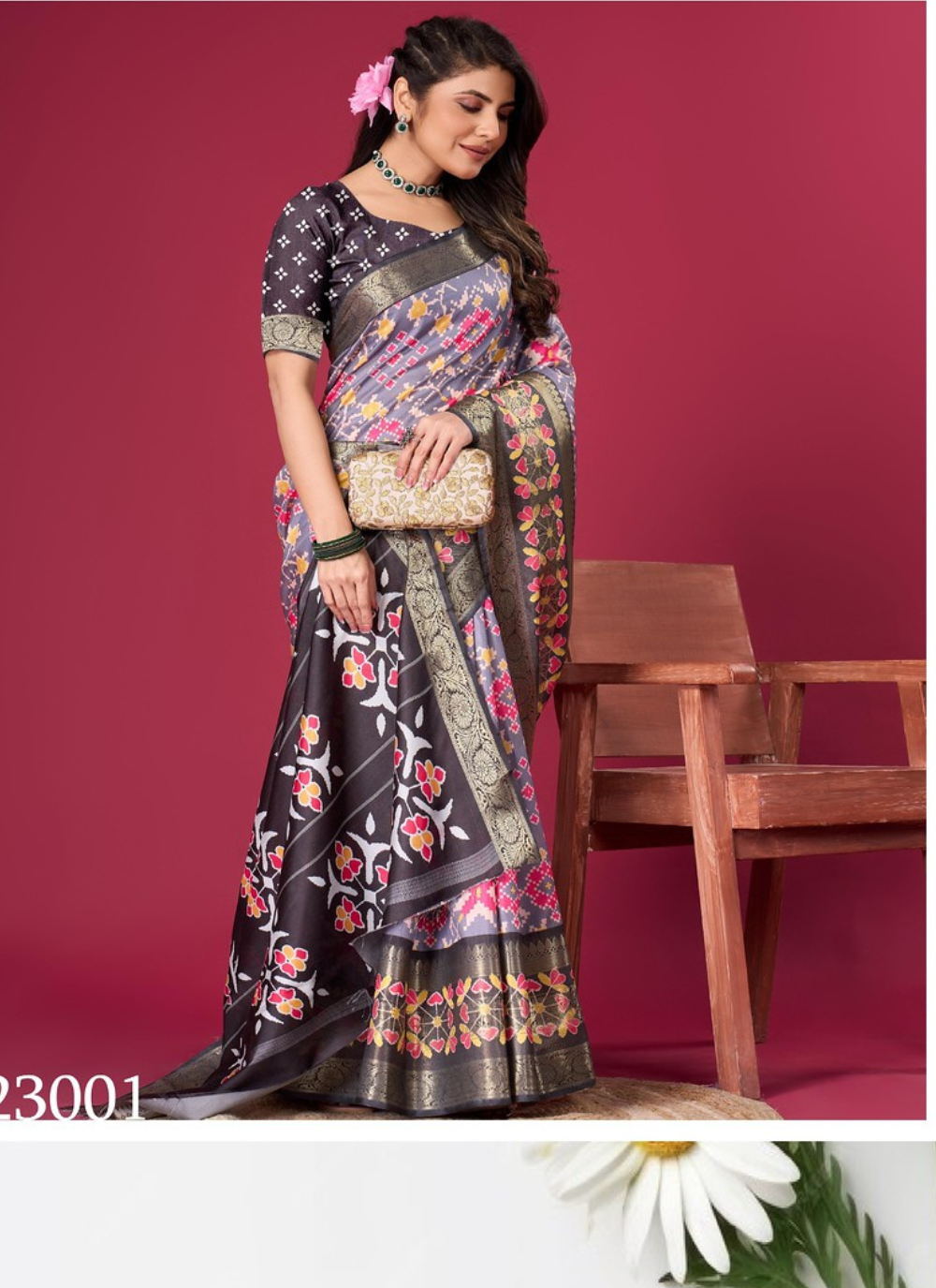 Nakshatra Greyish Black Patola silk saree