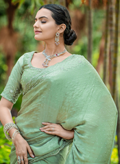 Nakshatra Pista Green Party wear sari