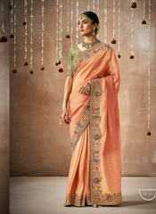 Nakshatra Peach Tissue silk Bridal saree