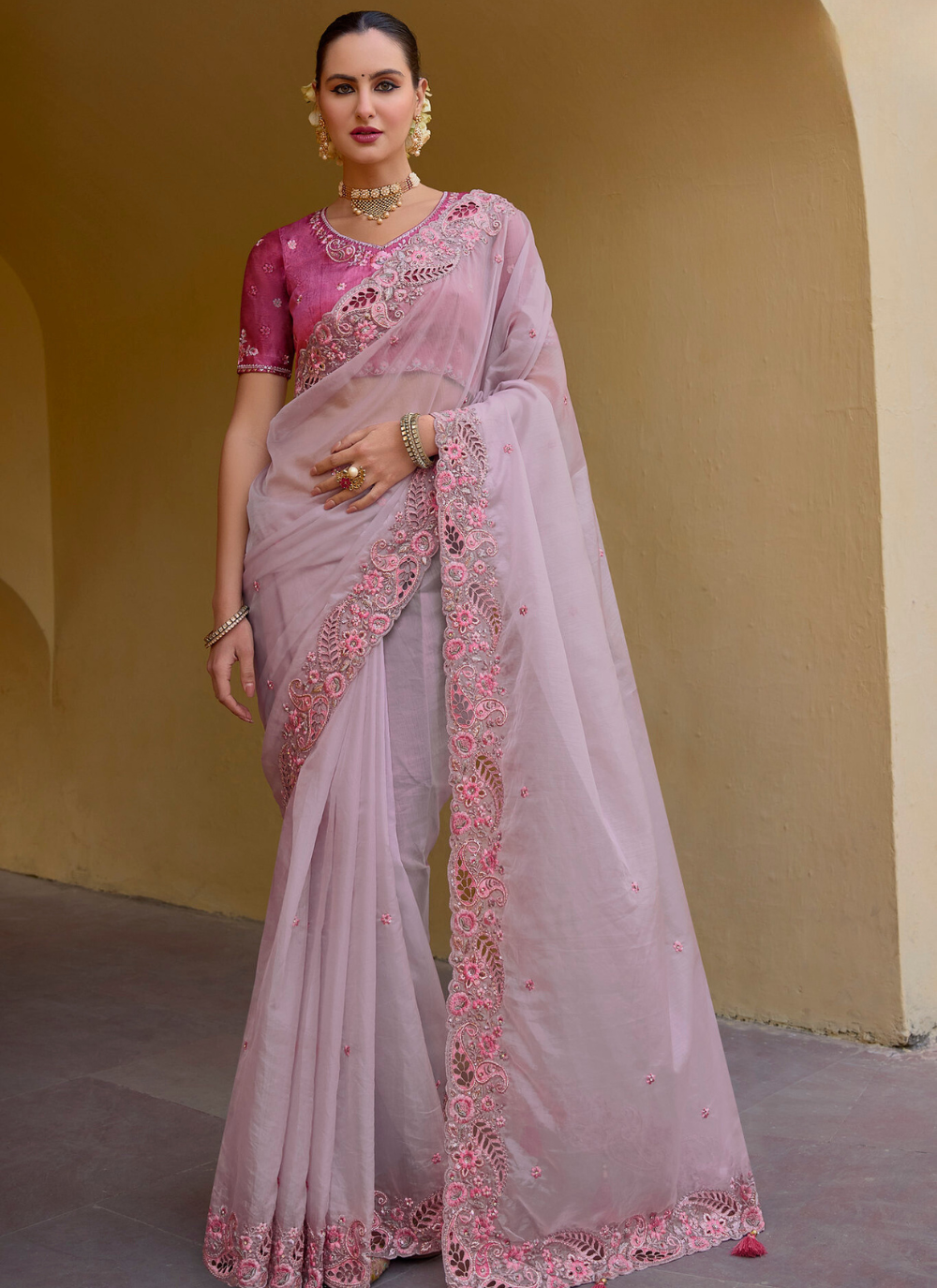 Lovely lavender Tissue Organza saree