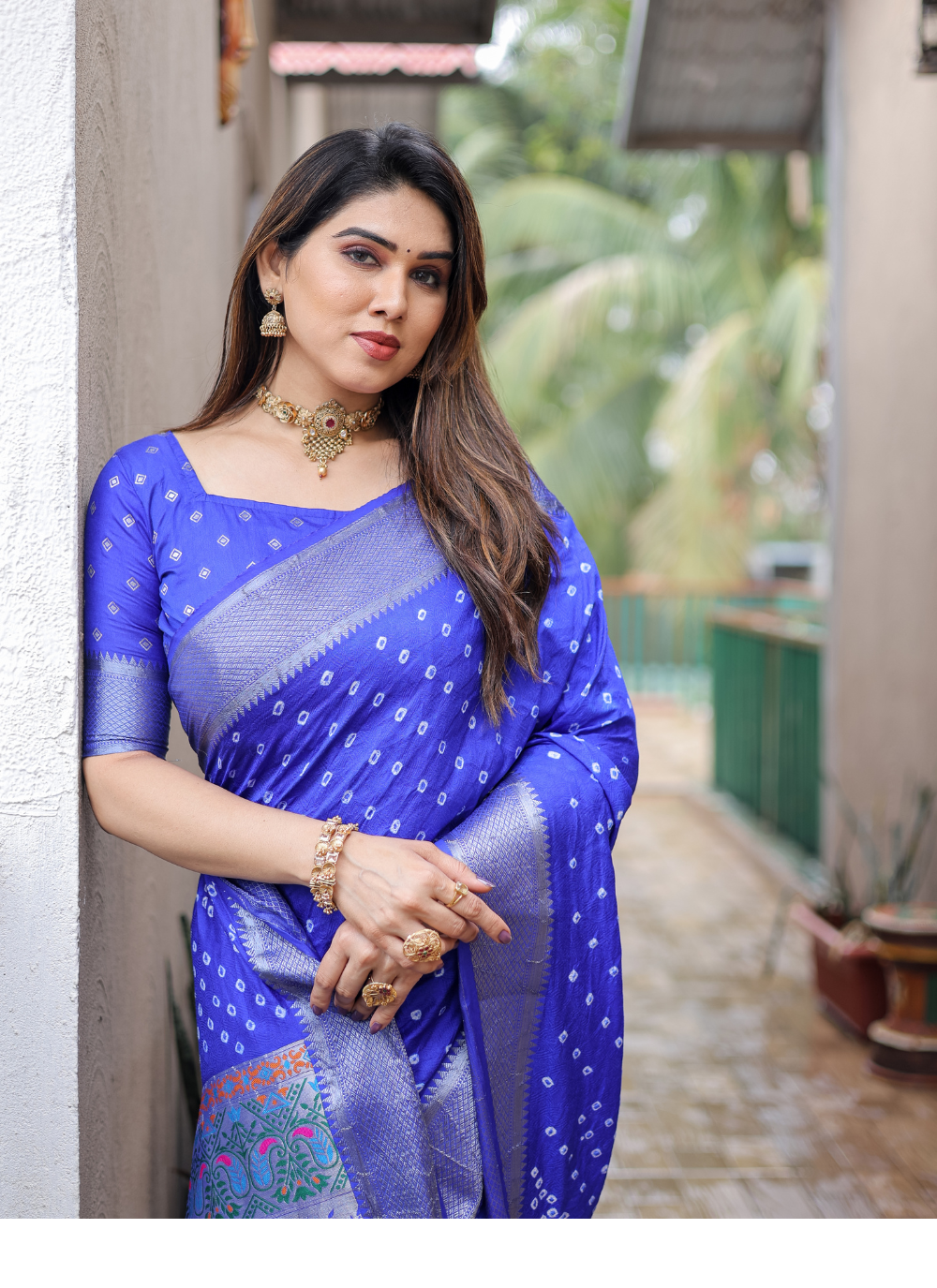 Nakshatra Royal Blue Bandini Saree in Dola Silk