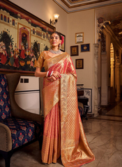 Nakshatra  Red weaved Tissue silk saree