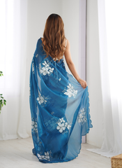 Nakshatra Blue Embroidered Saree