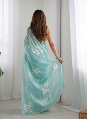 Nakshatra Sky Blue Embroidered Saree