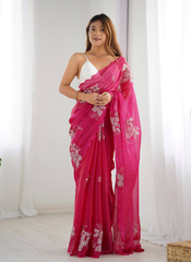 Nakshatra Pink Embroidered Saree