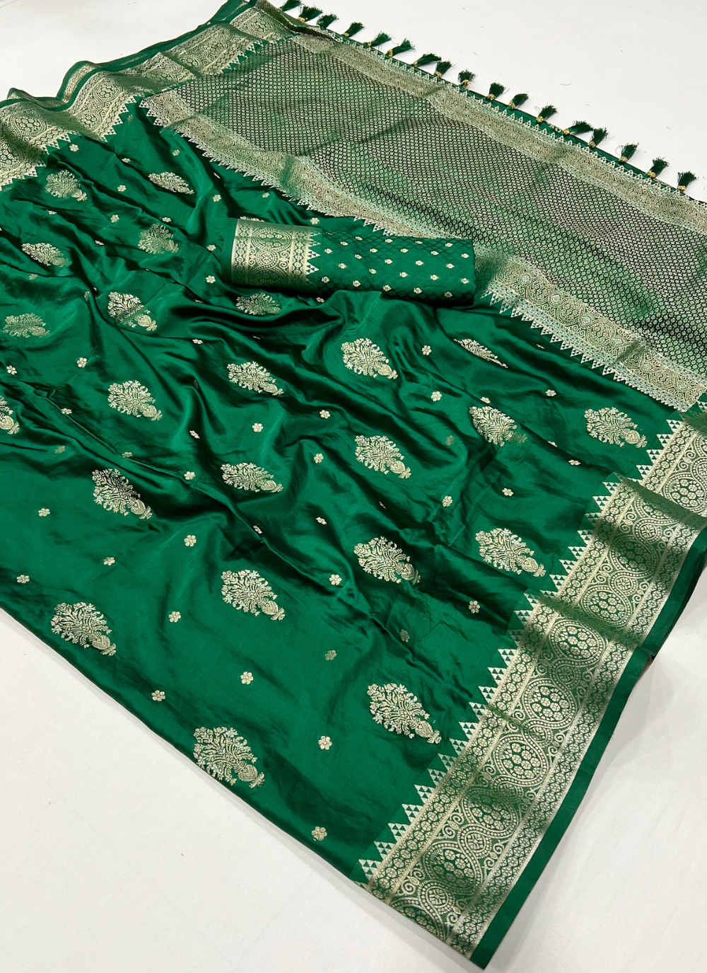 Nakshatra Green satin silk saree.