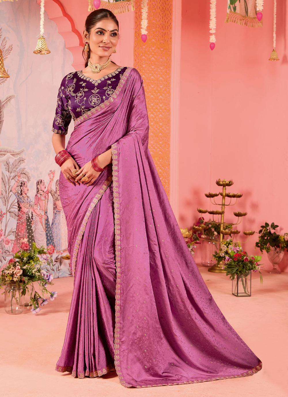 Nakshatra Pink Silk Jaquard Saree