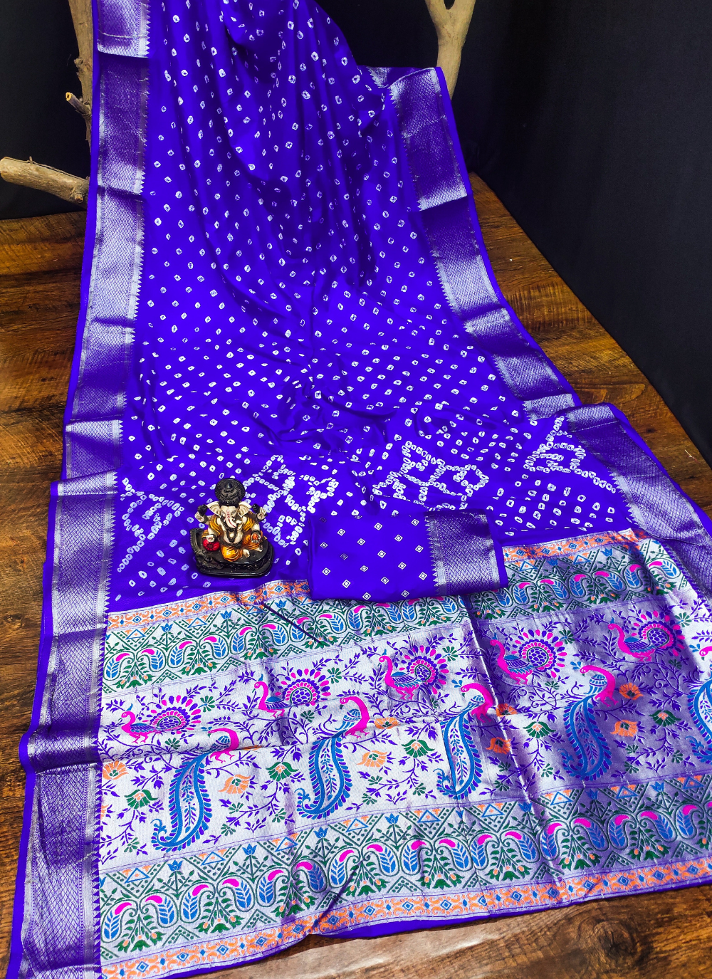 Nakshatra Royal Blue Bandini Saree in Dola Silk