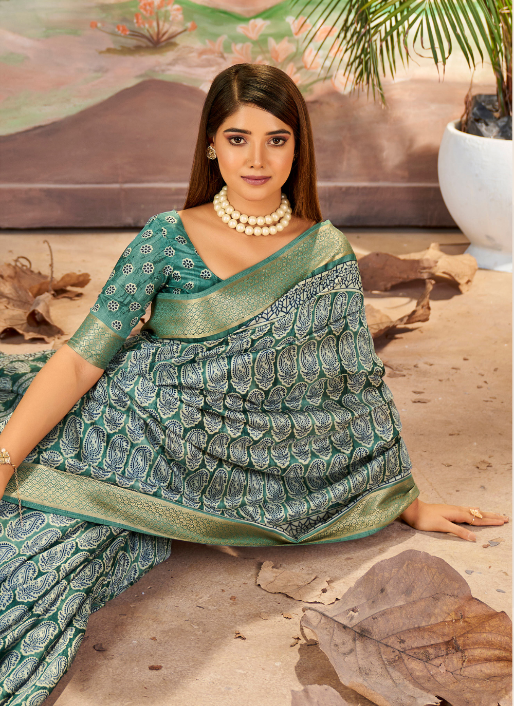 Nakshatra  Designer Digital Print Green  saree