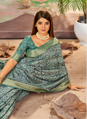 Nakshatra  Designer Digital Print Green  saree