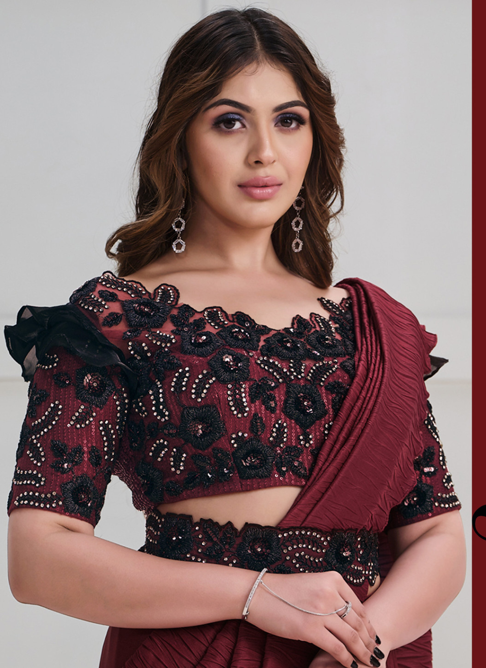 Nakshatra Maroon crushed  saree