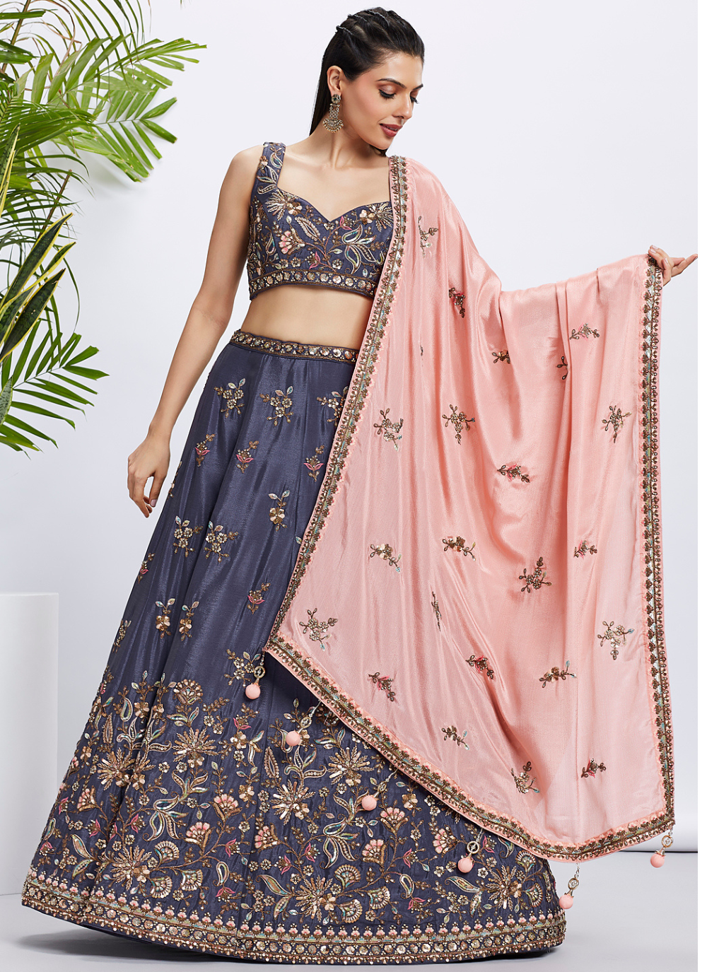 Nakshatra Voilet Embroidery Lehenga