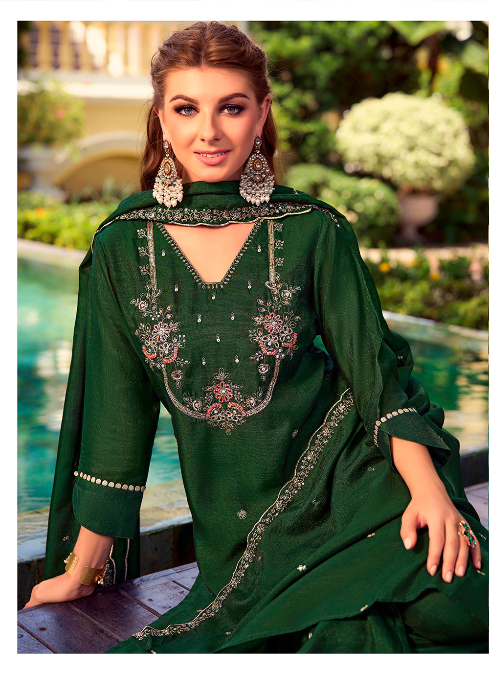 Nakshatra Mahendi Embroidered Shimmer Silk Readymade Suit
