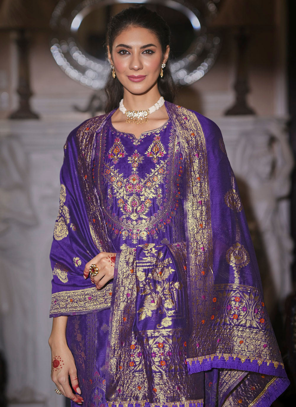Nakshatra Blue Jaquard Banarasi Silk Readymade Suit
