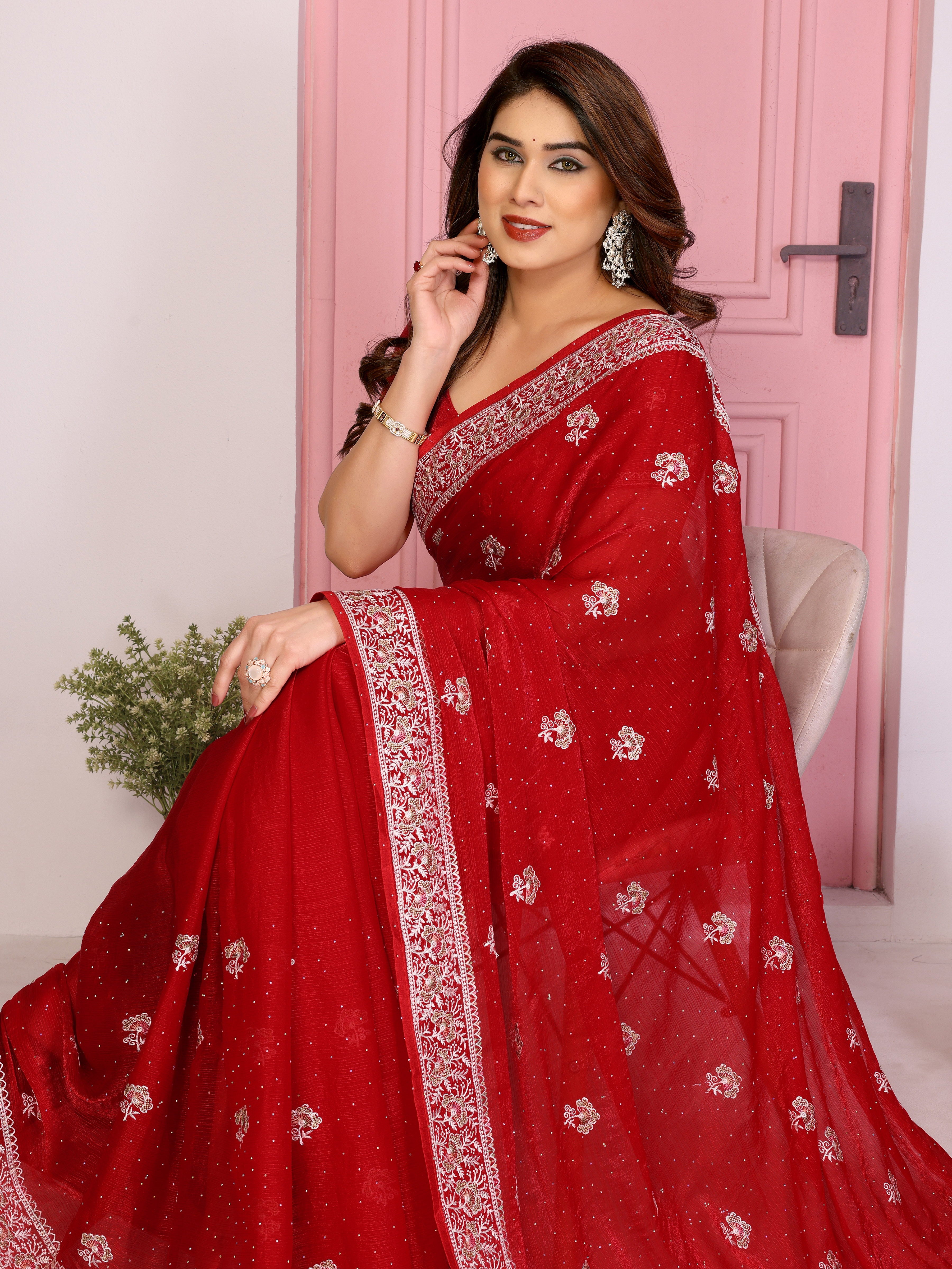 Nakshatra Red Printed Bollywood  Style Saree