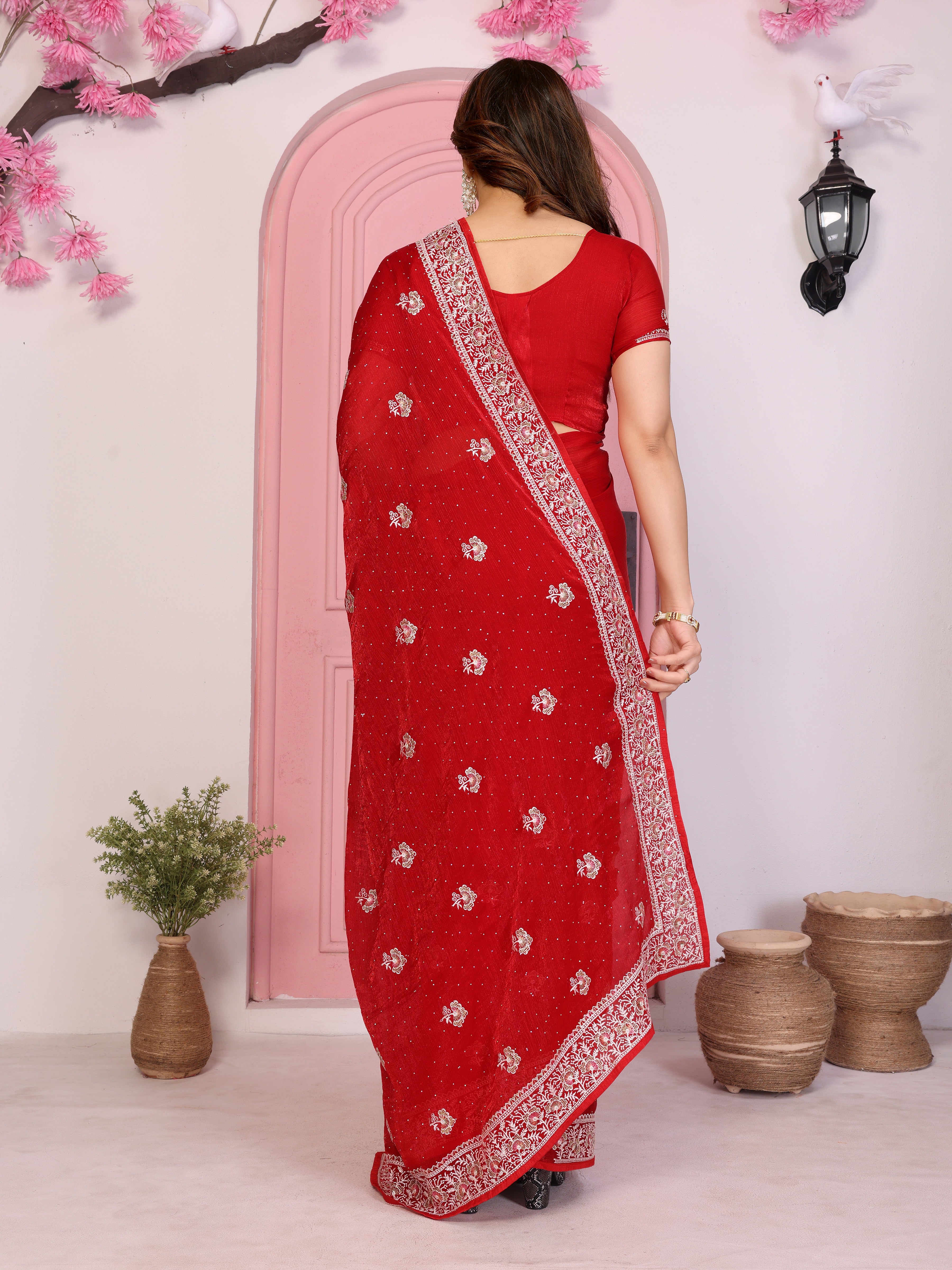 Nakshatra Red Printed Bollywood  Style Saree
