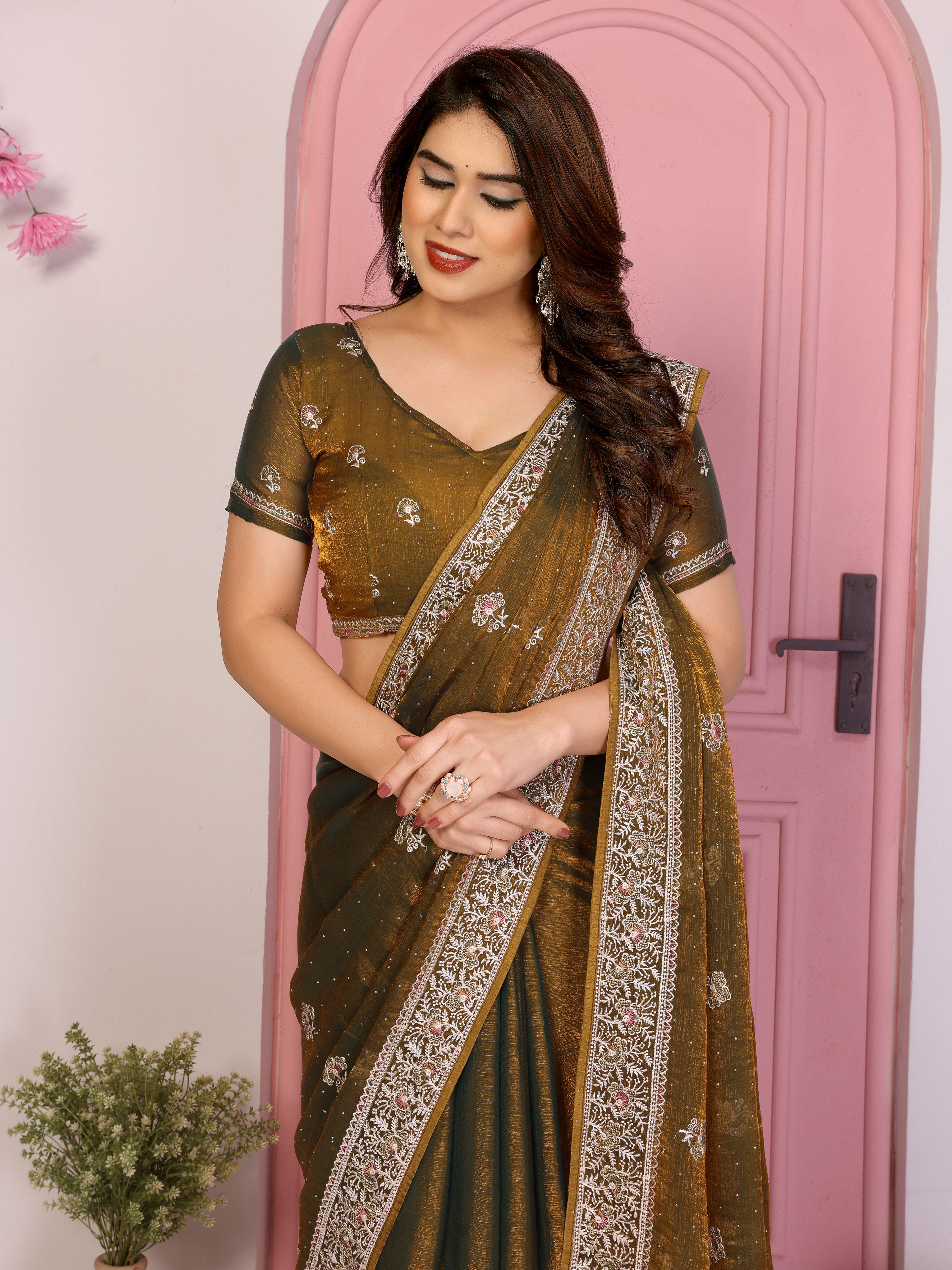 Nakshatra Brown Printed Bollywood  Style Saree