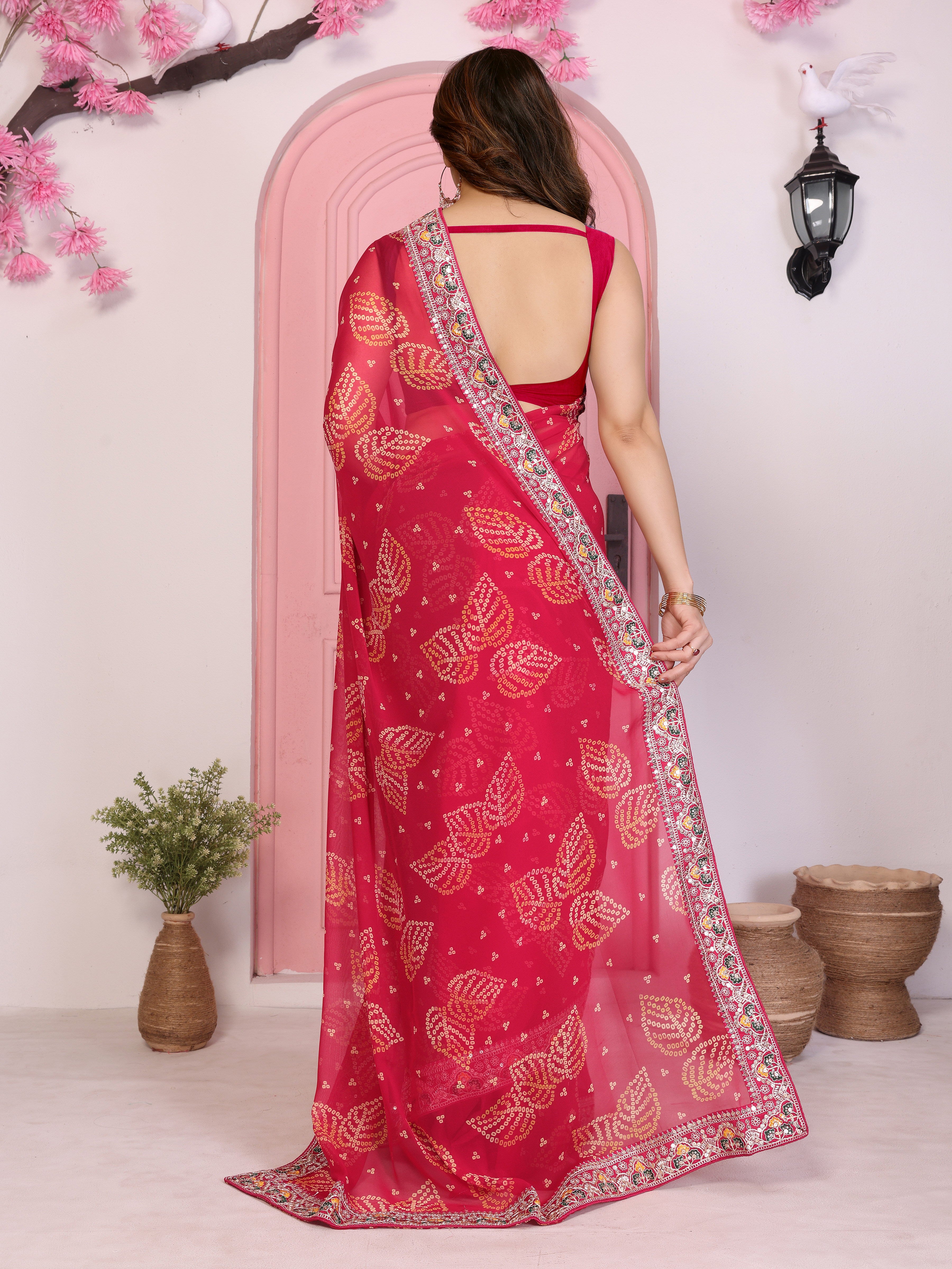 Nakshatra Bollywood Inspired Pink Bandhini Saree