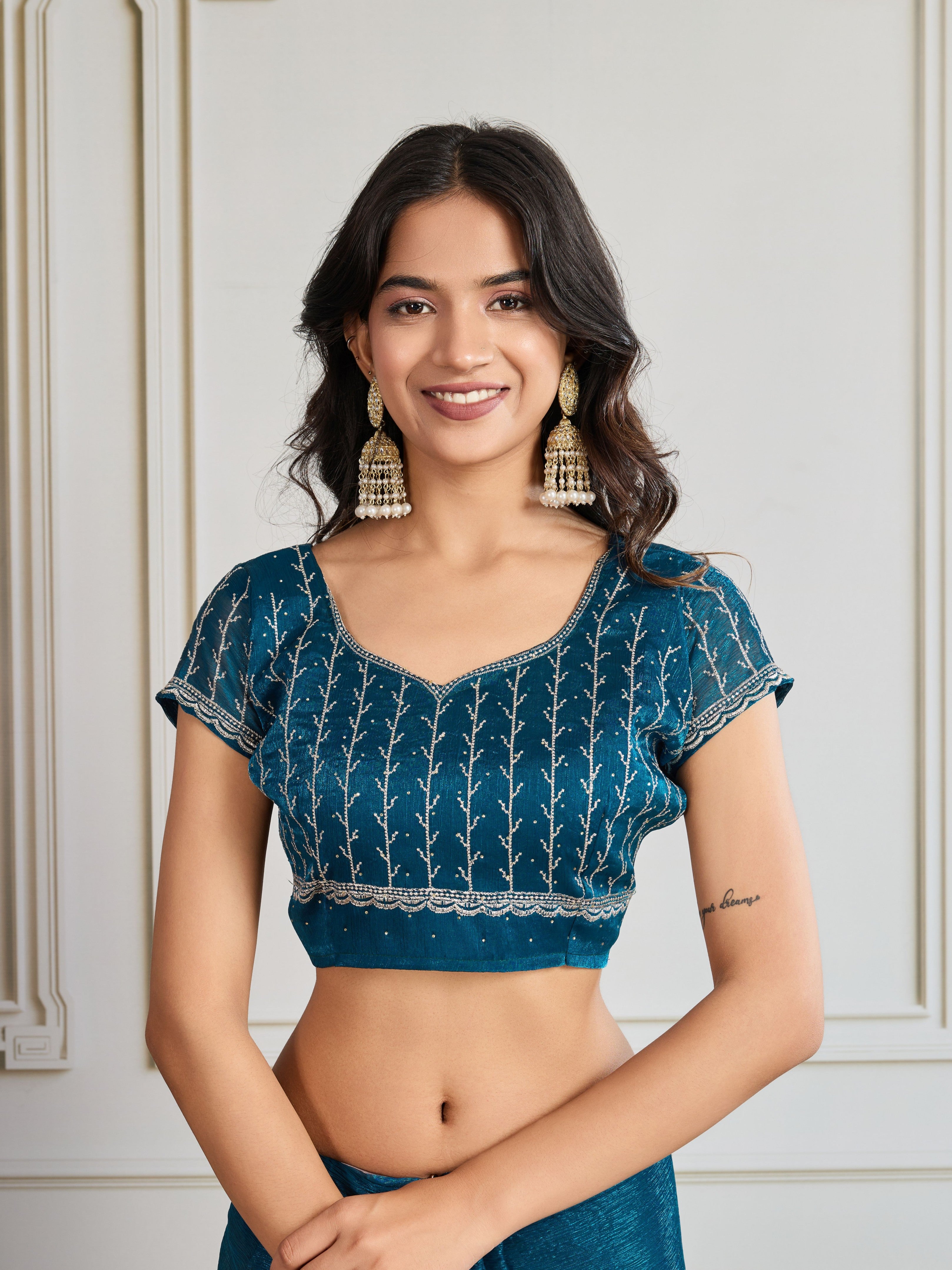 Nakshatra Teal Blue Shade Embroidery Saree