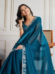 Nakshatra Teal Blue Shade Embroidery Saree