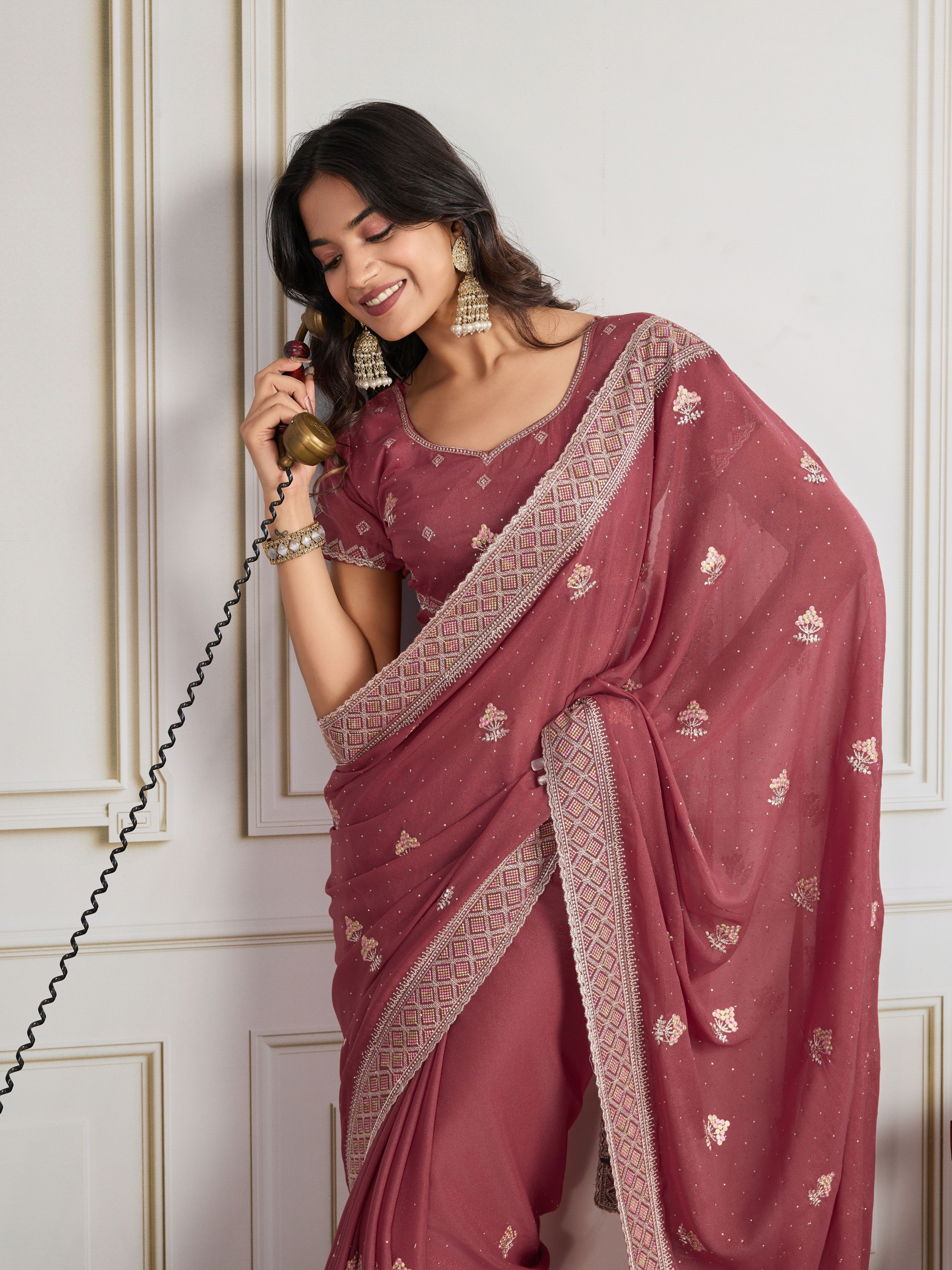 Nakshatra Rust Shade Embroidery Saree