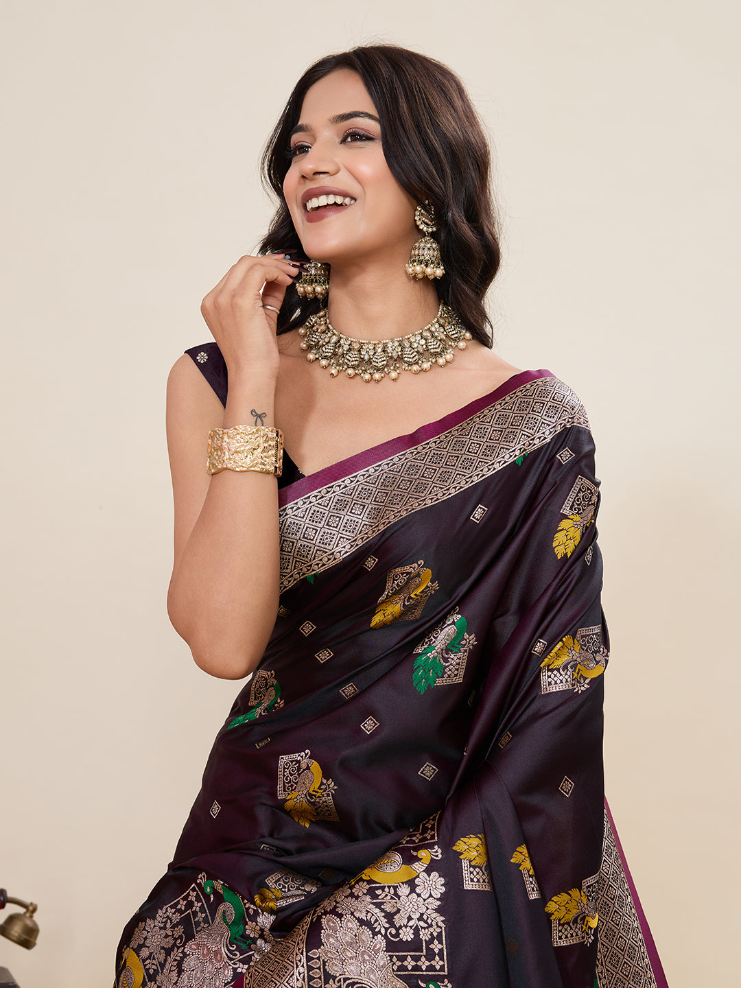 Nakshatra Wine Satin Silk Saree