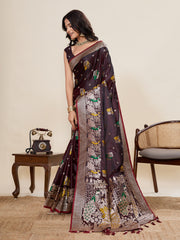 Nakshatra Brown Satin Silk Saree