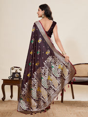 Nakshatra Brown Satin Silk Saree