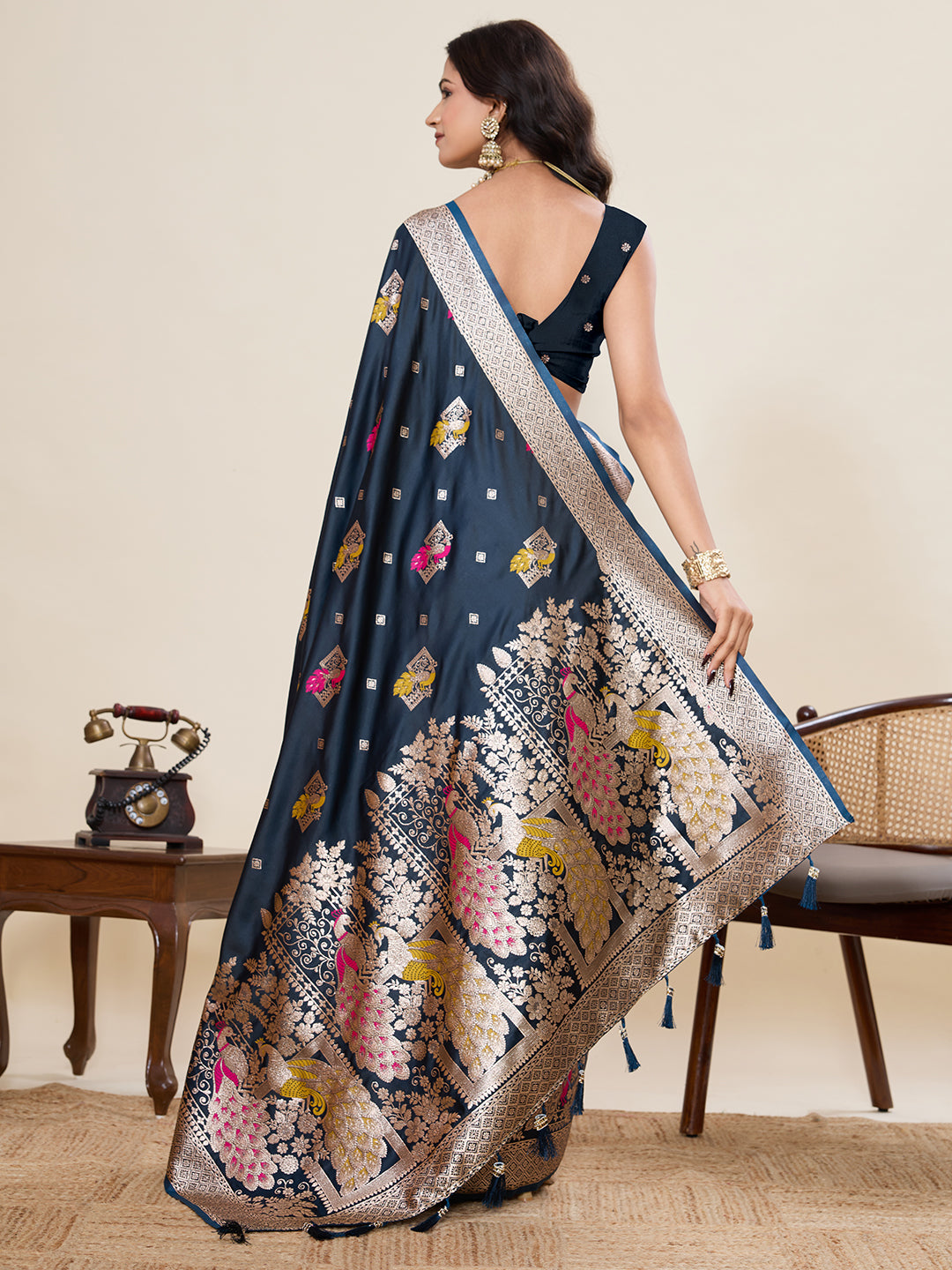 Nakshatra Blue Satin Silk Saree
