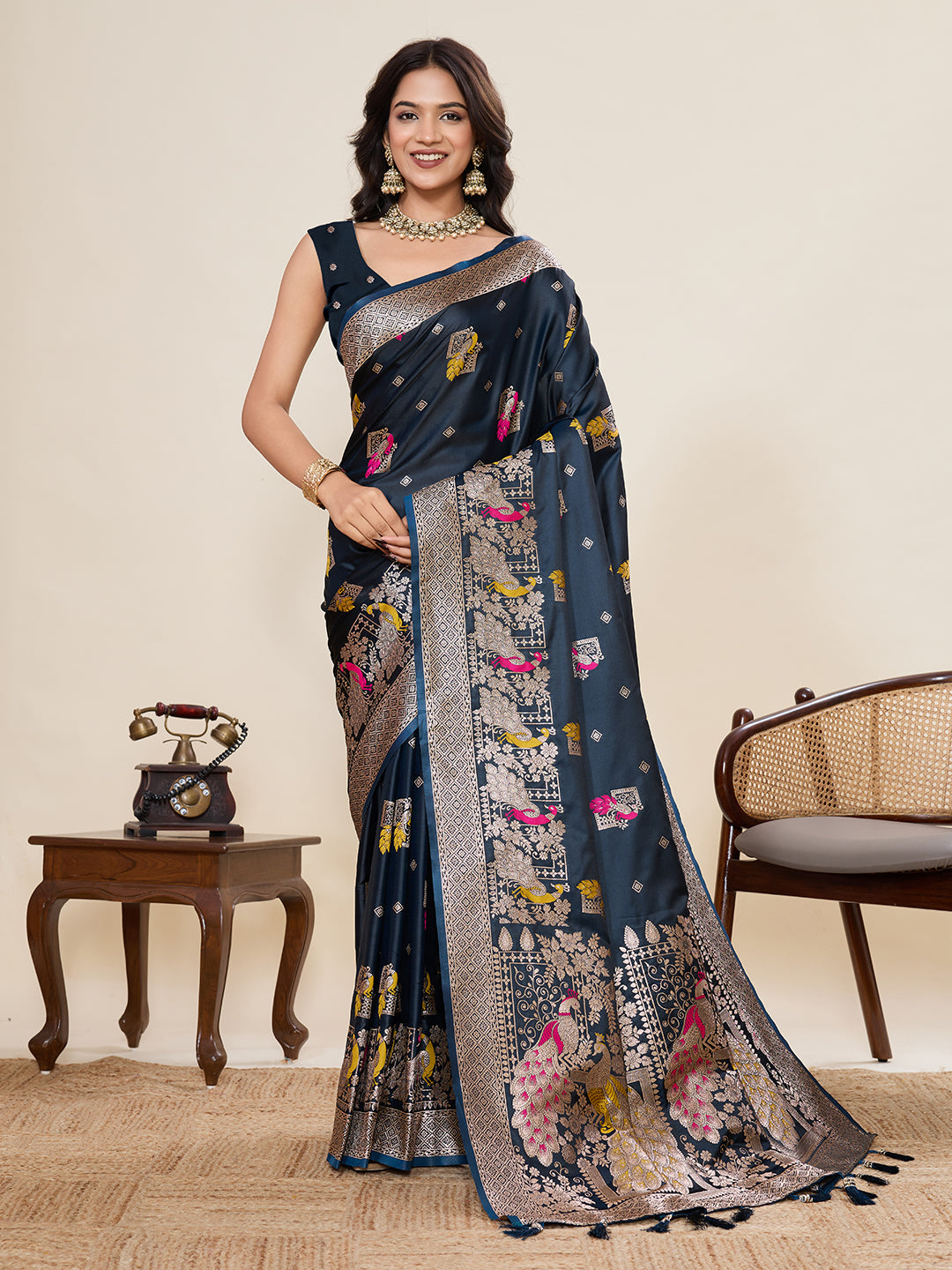 Nakshatra Blue Satin Silk Saree