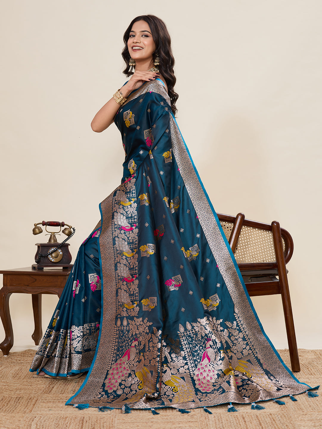 Nakshatra Rama Satin Silk Saree