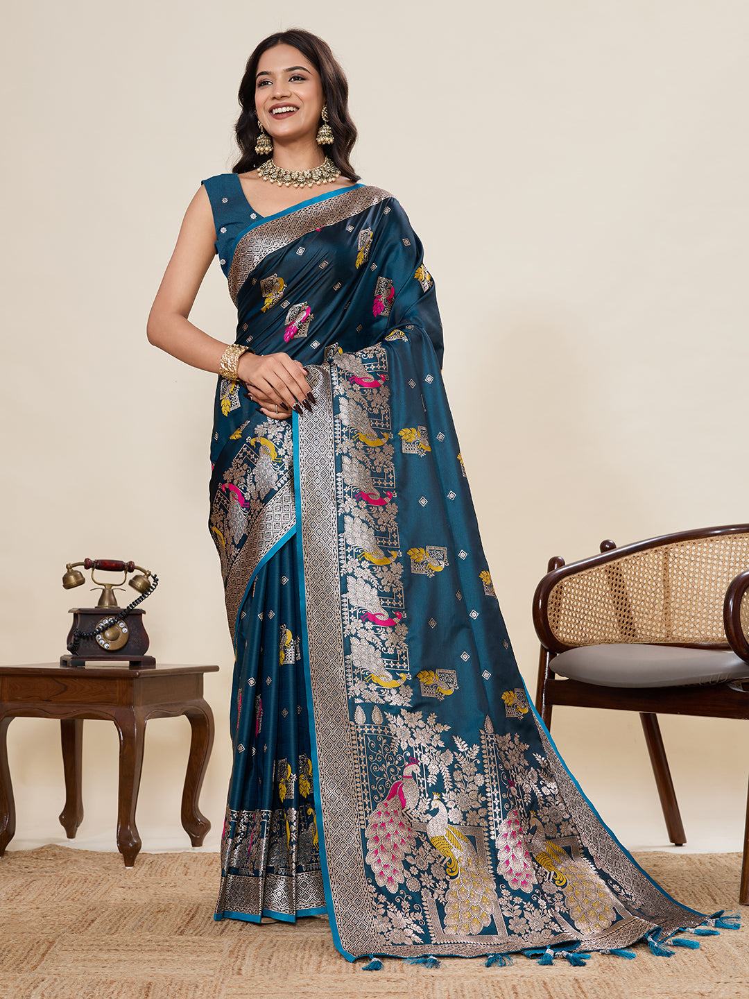 Nakshatra Rama Satin Silk Saree