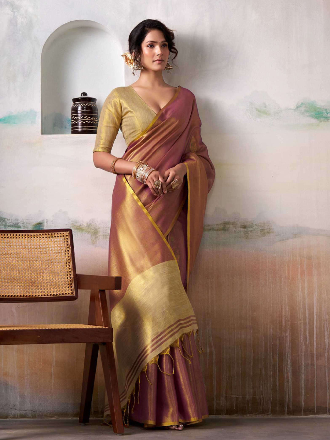 Nakshatra Purple Tissue Silk Woven Saree