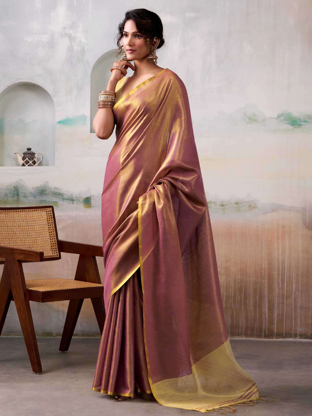 Nakshatra Purple Tissue Silk Woven Saree