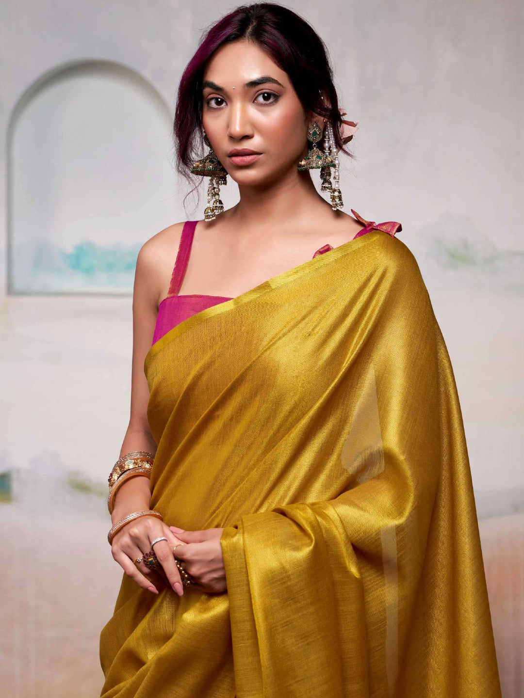 Nakshatra Yellow Tissue Silk Woven Saree