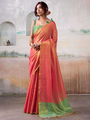 Nakshatra Peach Tissue Silk Woven Saree