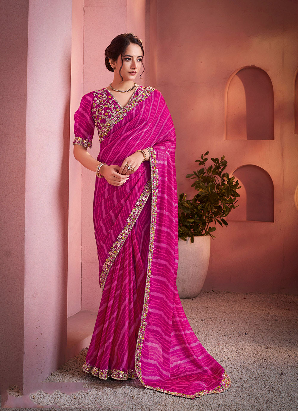 Nakshatra Rani Pink Satin Silk Saree
