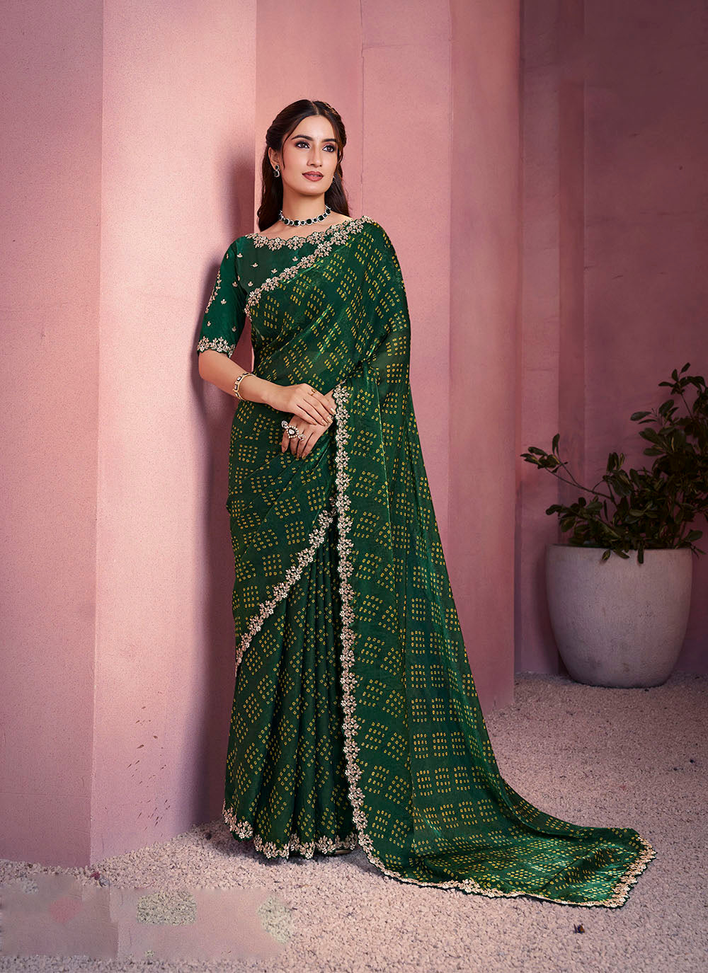 Nakshatra Green Satin Silk Saree