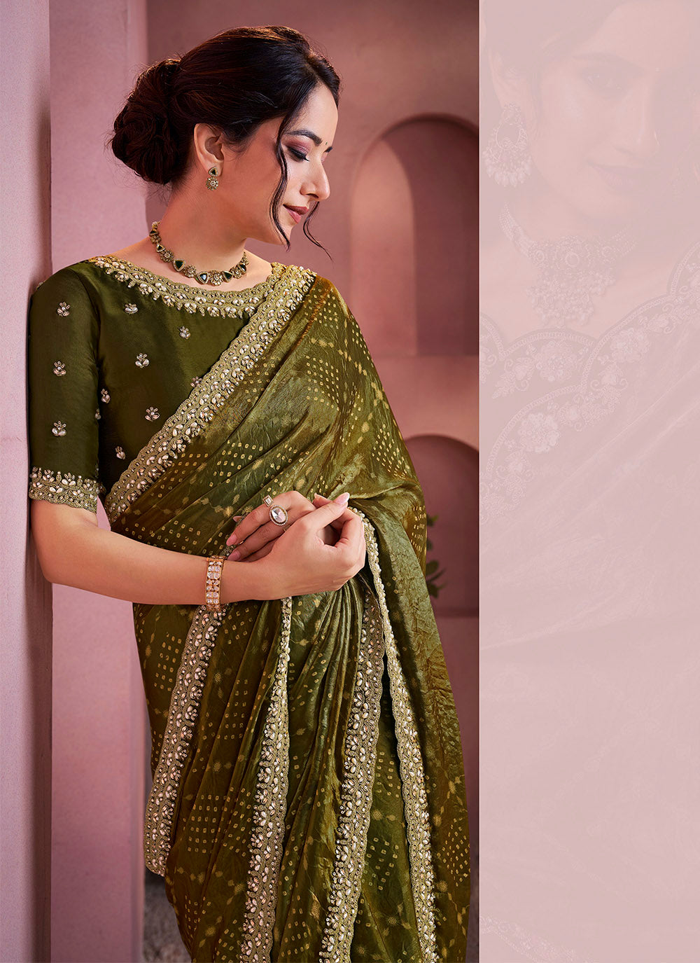 Nakshatra Green Satin Silk Saree