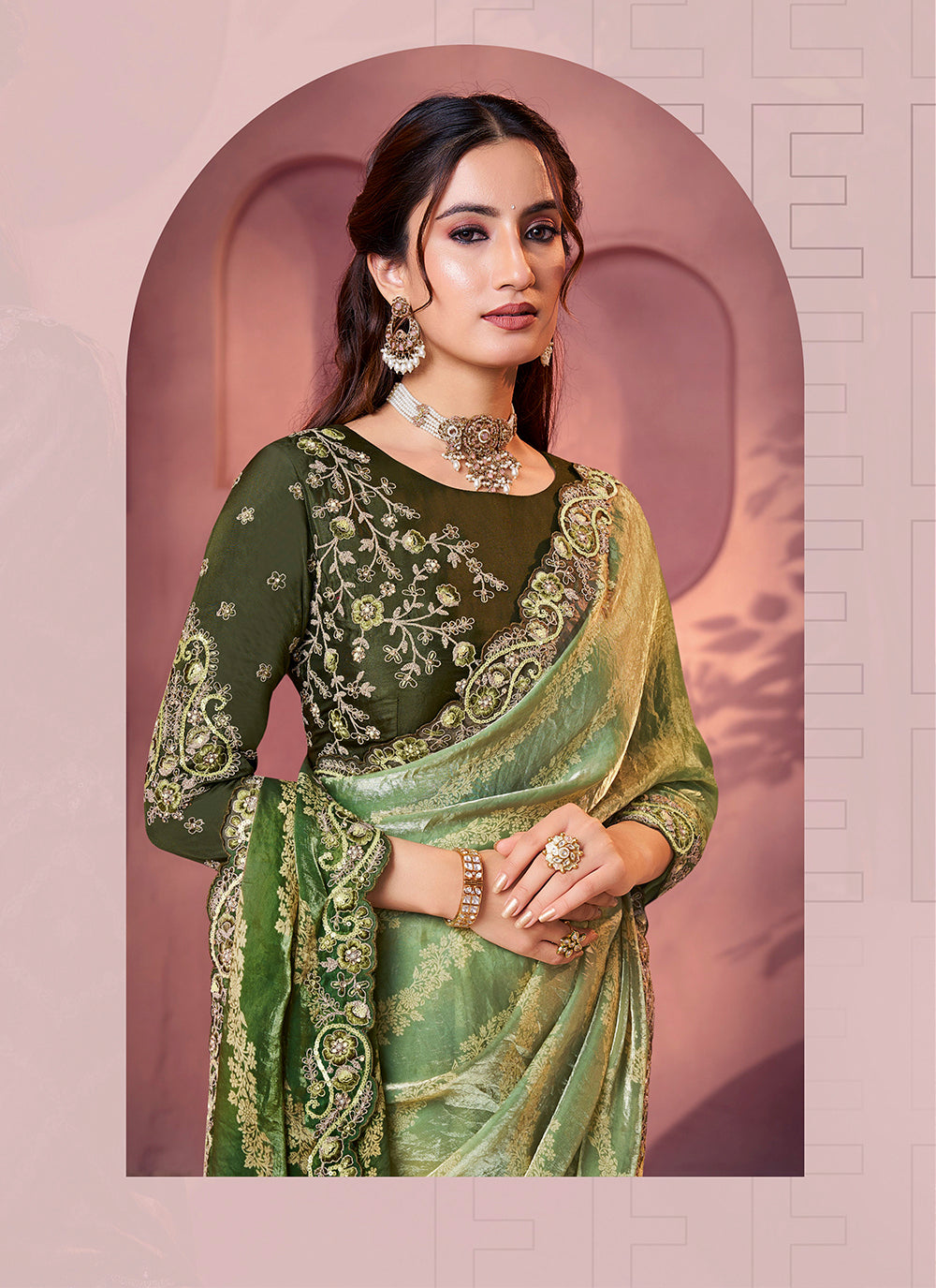 Nakshatra Green Satin Silk Saree