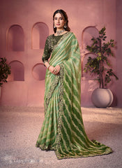 Nakshatra Green Satin Silk Saree