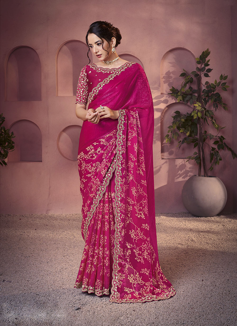 Nakshatra Rani Pink Satin Silk Saree