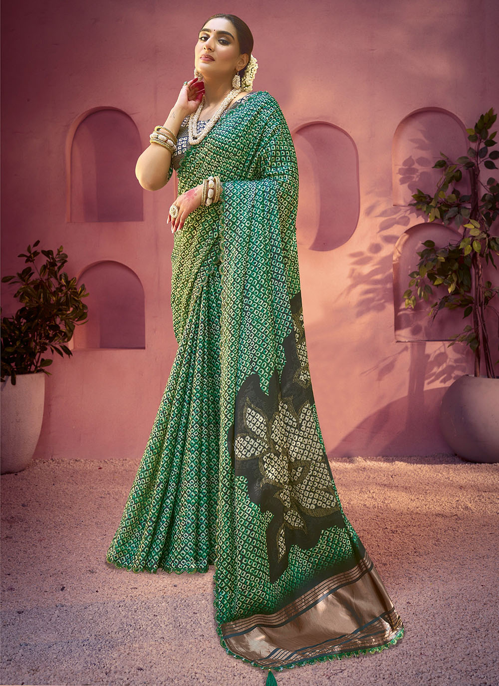 Nakshatra Green Satin Silk Saree