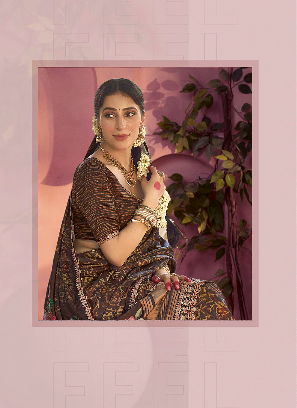 Nakshatra Brown Satin Silk Saree